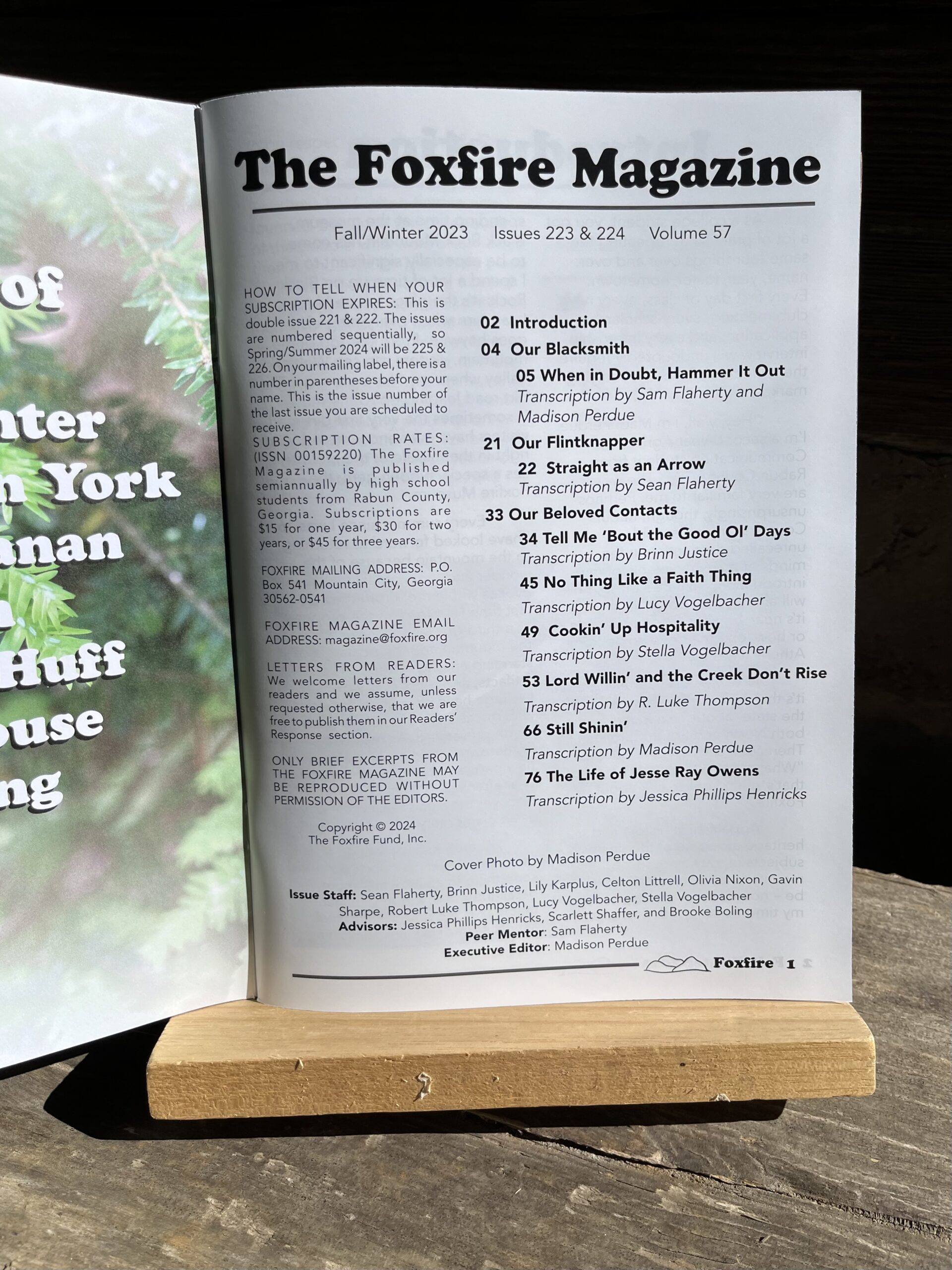 Foxfire Magazine Fall/Winter 2023 Issues 223 & 224 Vol. 57 - Foxfire